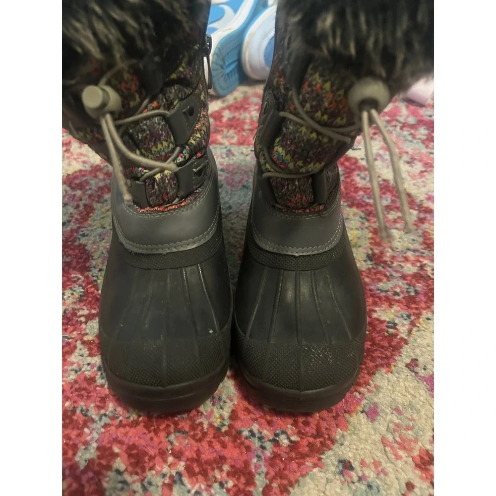 Kids Snow Boots Waterproof Winter Warm Fur‎ Lined Zip Closure Multi Color Size 1